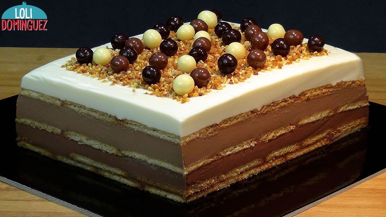 tarta de tres chocolates con galletas