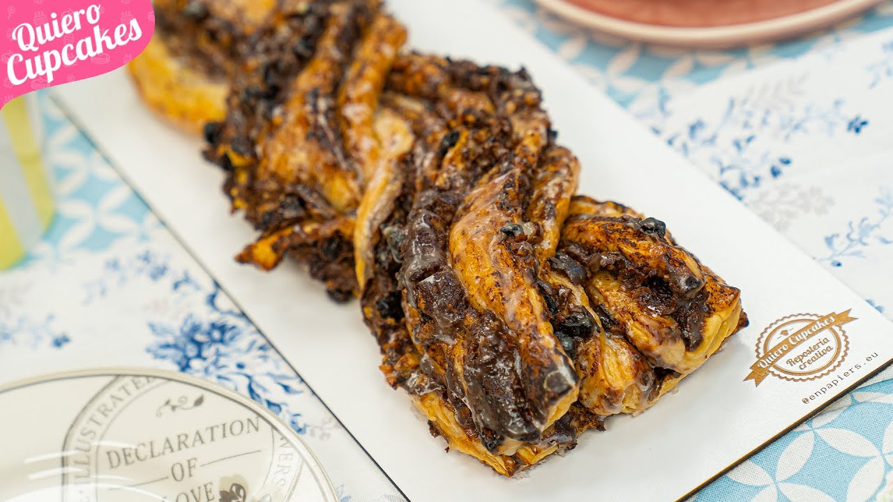 trenza de hojaldre de chocolate y nueces