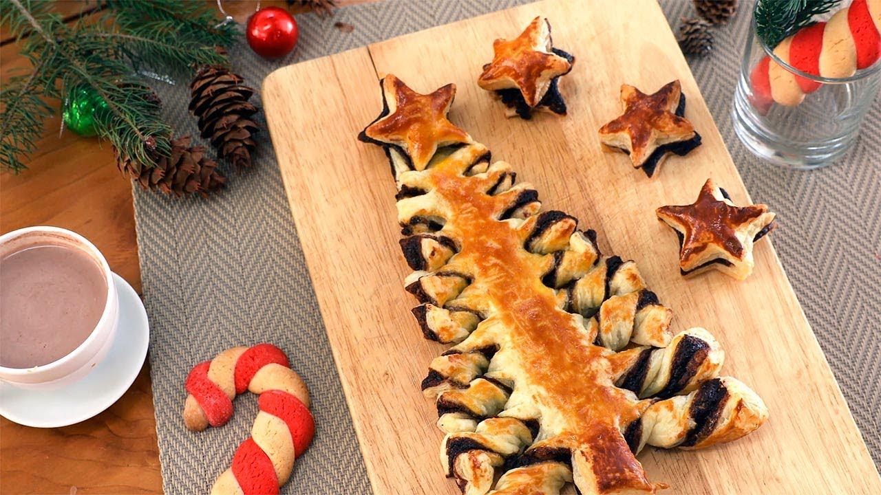 como hacer un arbol de navidad de hojaldre y chocolate