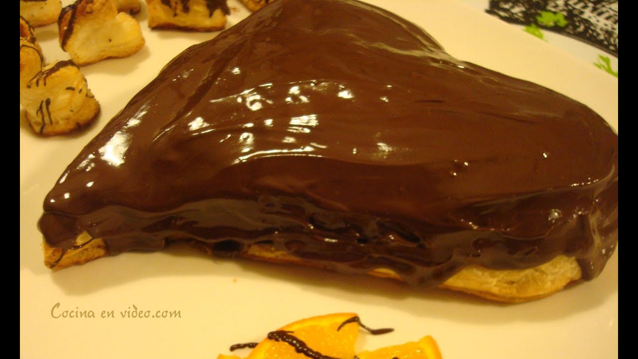 tarta de hojaldre y chocolate rectangular
